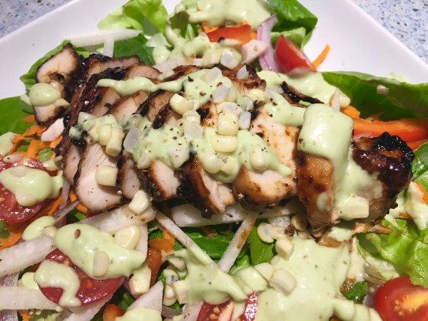 Salad days…BBQ Chicken Salad with Creamy Avocado Garlic Dressing