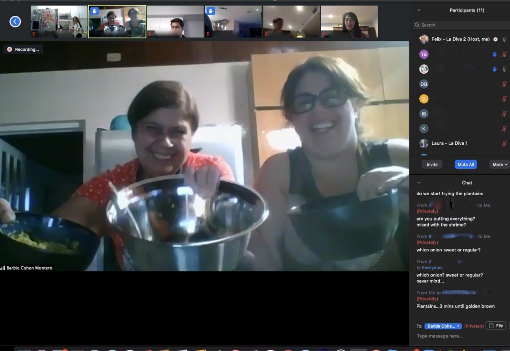 Attendees show off their dishes at a virtual class